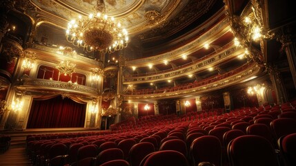 Obraz premium Grand, ornate theater interior, opulent seating, and elaborate design