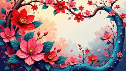 Interwoven blossoms, flowing lines create continuous motif, wedding, curve