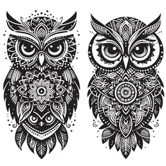 Black Color Owl Silhouette Vector Illustration, Solid White Background