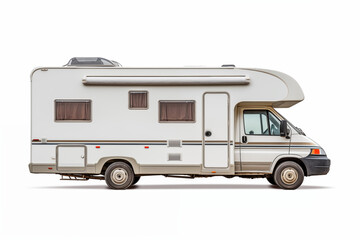 Camper Van on White Background &ndash; RV Motorhome for Road Trips, Outdoor Adventures, Vacation Getaways, Van Life, Camping Experience,Recreational Vehicle for Travel. Camper van rental



