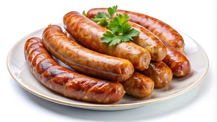 A plate of delicious grilled sausages garnished with fresh parsley