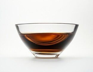 Serving Bowl of Amber Liquid in Glass Dish with Clean Background