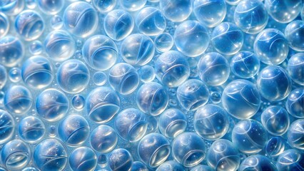 Blue abstract background with shiny bubbles and reflections, featuring glass spheres and a textured, light-filled pattern