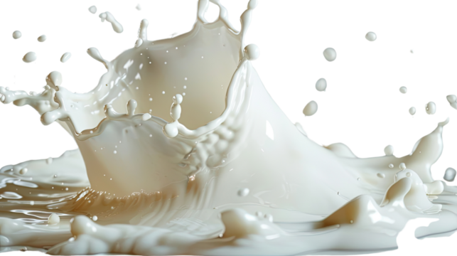 Liquid Cascade: A dramatic freeze-frame capture of milk exploding upwards, showcasing the fluid dynamics of a creamy white splash with exquisite detail, revealing droplets scattered mid-air