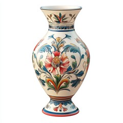 Hand-painted ceramic vase with artistic details, isolated on white