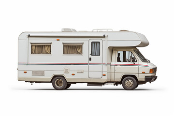 Camper Van on White Background &ndash; RV Motorhome for Road Trips, Outdoor Adventures, Vacation Getaways, Van Life, Camping Experience,Recreational Vehicle for Travel. Camper van rental



