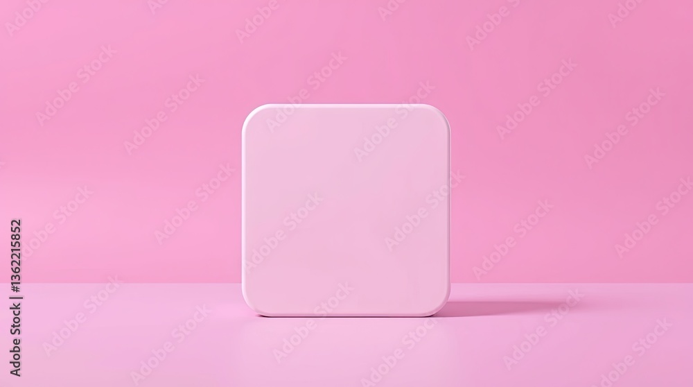 Poster pink square block stands on matching pink surface