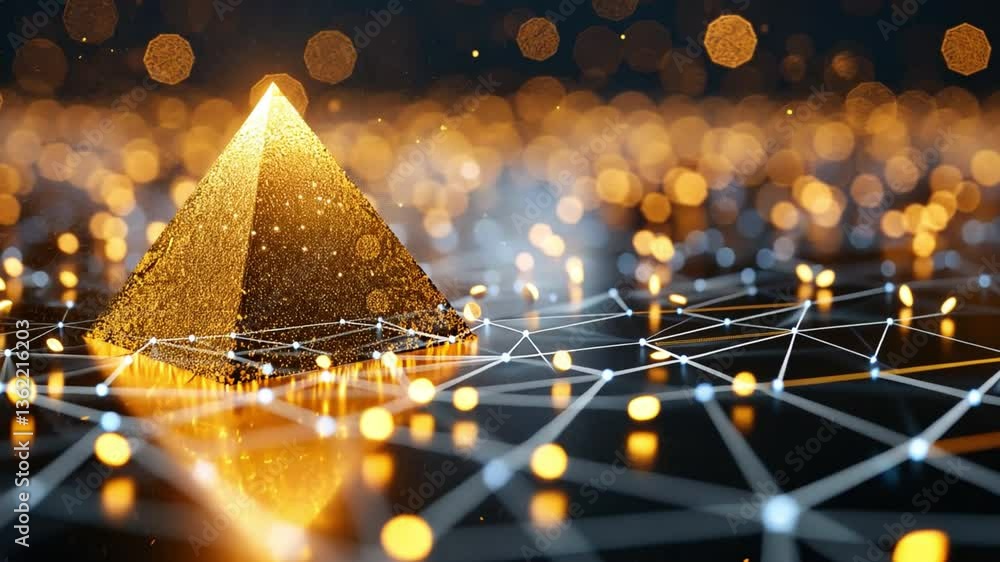 Poster stunning golden pyramid captivating abstract of shimmering bokeh lights and intricate network of dep
