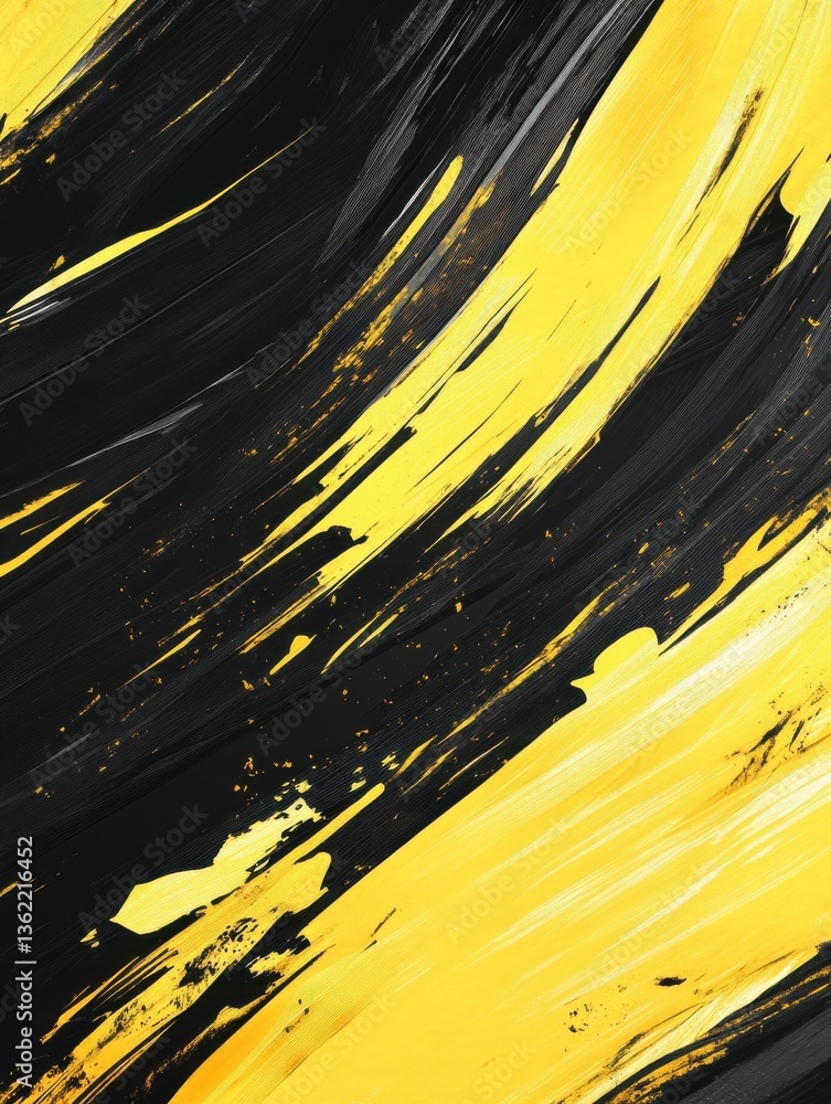 Poster a dynamic abstract black and yellow background with brush strokes. ai generation.