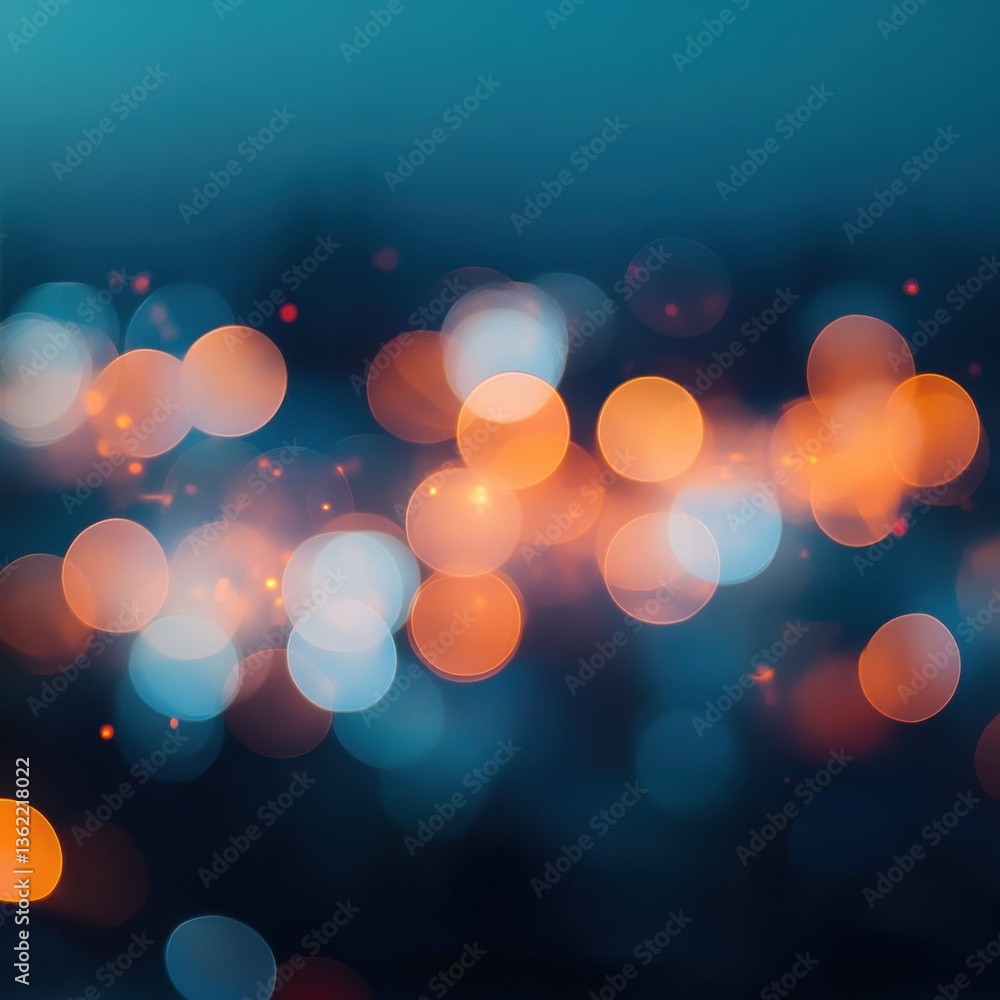 Poster soft bokeh city lights at night: abstract bokeh lights with a gradient of blues and oranges resembli