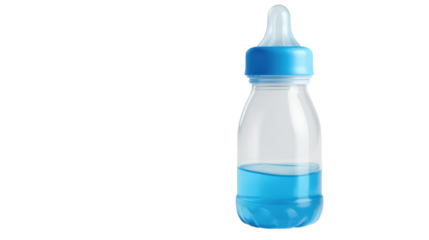 Nourishment's Essence: A close-up view of a baby bottle filled with vibrant, refreshing blue liquid, embodying purity and sustenance.