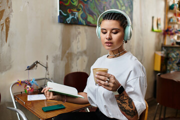 Enjoying a peaceful moment in a cozy cafe while sipping a warm beverage and journaling thoughts
