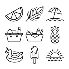 A Bundle of Summer related icons set with various symbols and elements in a doodle style