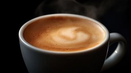 Obraz premium A close-up of the coffee in an espresso cup, capturing its rich color and crema with steam rising from it. 