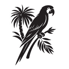 Black Color Parrot Silhouette Vector Illustration, Solid White Background