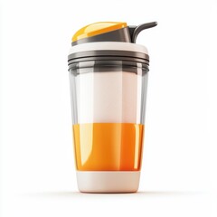 Modern protein shake bottle with a built-in mixer, isolated on white