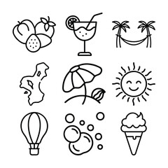 A Bundle of Summer related icons set with various symbols and elements in a doodle style