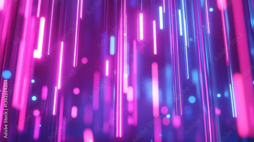 Poster abstract background with pink blue glowing neon lines and bokeh lights. data transfer concept. digit