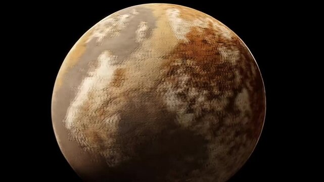 A big brown planet on a black background. Smooth repeating motion for background video animation.