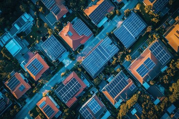 Obraz premium aerial view solar panels suburban