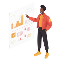 Fototapeta premium Professional man analyzing data on a digital screen, showcasing modern business analytics and growth strategies. The scene highlights innovation and technological advancement.