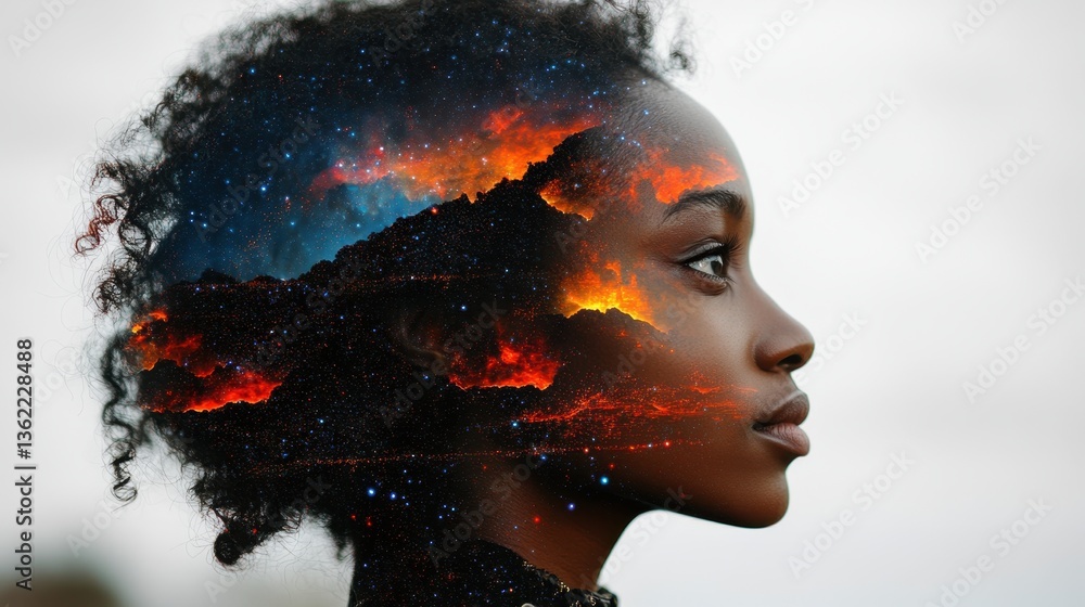 Poster portrait of a person with a celestial scene overlaying their image