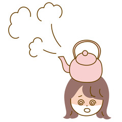頭のやかんが沸騰するほどパニックになっている女の子のイラスト
