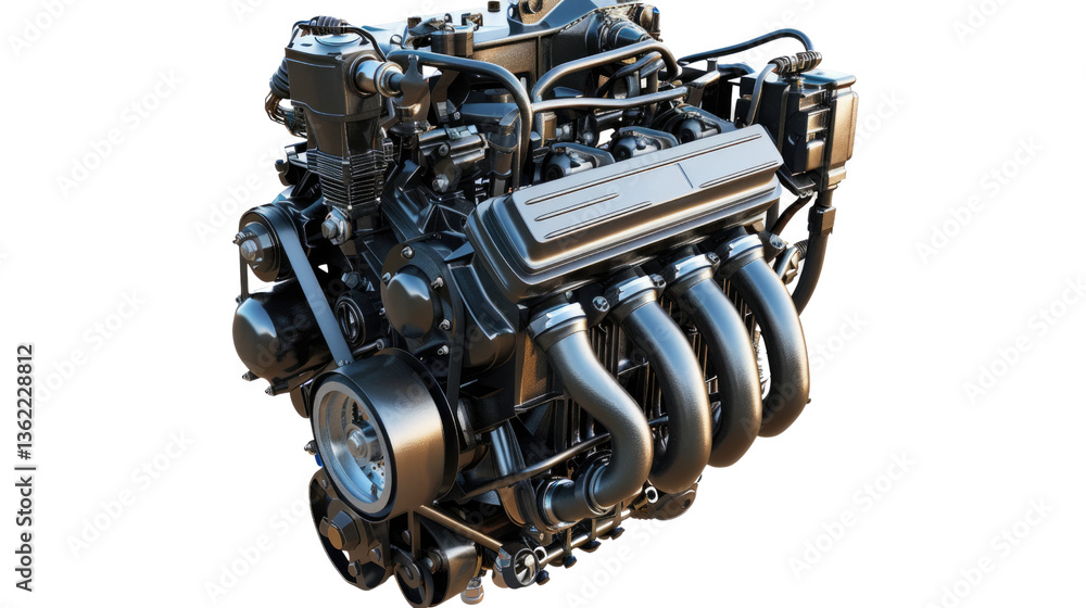 Aufkleber unveiling mechanical power: a detailed, high-angle view showcases a powerful engine, a symphony of i