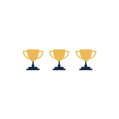 Set of three golden trophies on a blue base, symbolizing achievement and success. Ideal for awards, competitions, and recognition themes.