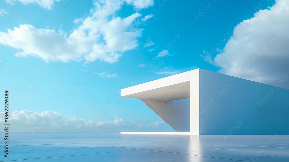 Poster 3d rendering of a simple, minimal architectural structure with a blue sky background