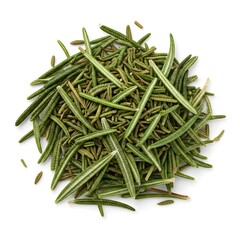 Fototapeta premium A mix of dried rosemary, thyme, and oregano leaves, loosely scattered on a white background, AI Generated