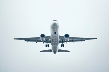 Airplane Taking Off Against White Sky From Below Perfect Travel Image