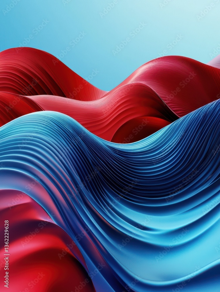 Poster abstract background with blue and red waves leading lines