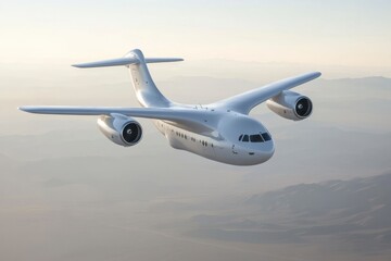 Fototapeta premium Flying Cargo Aircraft Over Mountain Landscape Transportation Concept Illustration