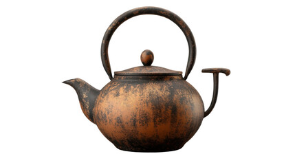 Aged Copper Teapot: A close-up view of an aged copper teapot, displaying detailed craftsmanship, elegant design, and a sense of warmth and history.