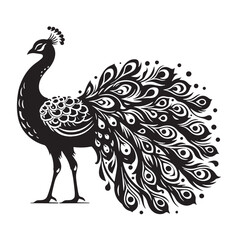 Fototapeta premium Black Color Peacock Silhouette Vector Illustration, Solid White Background