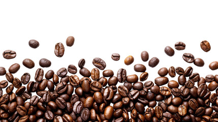 Naklejka premium Aromatic Coffee Bean Cascade: A close-up shot of a cascade of freshly roasted coffee beans, creating a rich, textured surface that invites the senses.