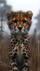 Obraz premium Cheetah cub portrait Alert gaze in tall grass
