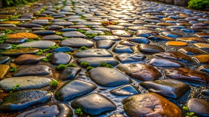 Stones and pebbles on the beach and in the water with waves crashing on the shore