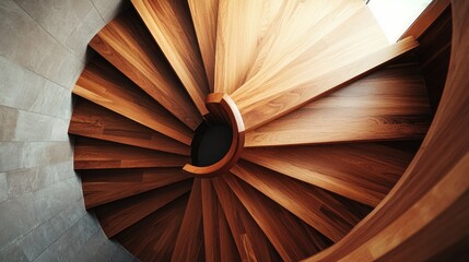 Spiral wooden staircase in a modern interior