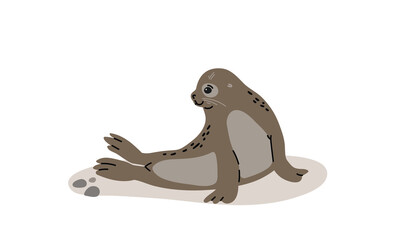 Illustration of cute seal sitting on sand, cartoon animal vector flat style