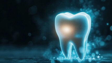 Image of a tooth being soothed by gentle, glowing energy, representing pain relief, toothache relief, dental care illustration