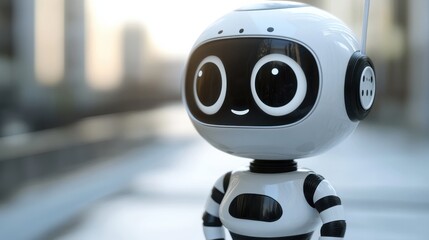 Cute white robot with friendly expression and speech bubbles illustration