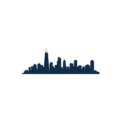 Obraz premium Stylized skyline silhouette featuring various buildings, showcasing an urban landscape against a white isolated background.