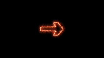Fototapeta premium abstract neon rightward road sing red arrow icon illustration, on black background, and 4k illustration.