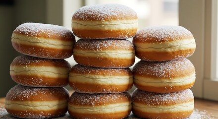 Stacked Powdered Donuts Delicious Sweet Treat Bakery Confectionery Still Life