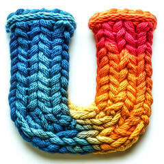 Colorful Knitted Letter U with Vibrant Gradient Style on White Background