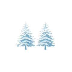 Fototapeta premium Two tall, snow-covered evergreen trees stand side by side against a white background. The branches are lush and full, showcasing the beauty of winter foliage.
