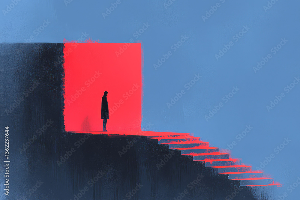 Poster a powerful abstract illustration of a person navigating a seemingly empty space above a bottomless