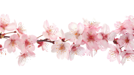 Cherry Blossom Branch in Bloom: Delicate pink cherry blossoms in full bloom, creating a captivating visual display of spring's arrival. Perfect for conveying themes of beauty, renewal.